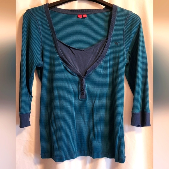 Vintage Esprit 3/4 sleeve blue stripe T-shirt - Picture 1 of 3